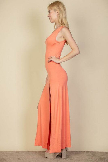 Plunge Neck Thigh Split Dress - Shop Style & More | Fresh Looks, Everyday Deals & Free Shipping