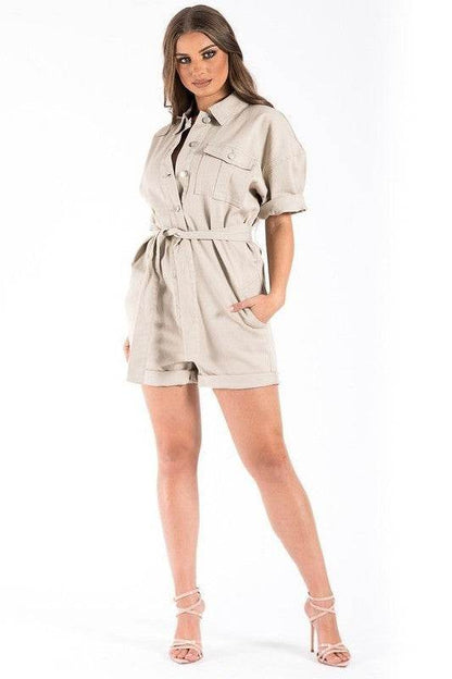Vintage Denim Romper in Khaki - Shop Style & More | Fresh Looks, Everyday Deals & Free Shipping