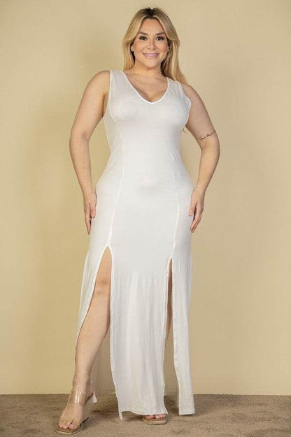 Plus Size Plunge Neck Thigh Split Maxi Dress - Shop Style & More | Fresh Looks, Everyday Deals & Free Shipping