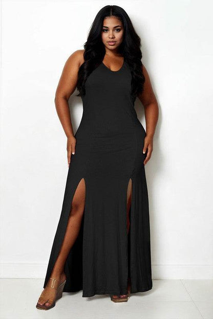 Plus Size Plunge Neck Thigh Split Maxi Dress - Shop Style & More | Fresh Looks, Everyday Deals & Free Shipping