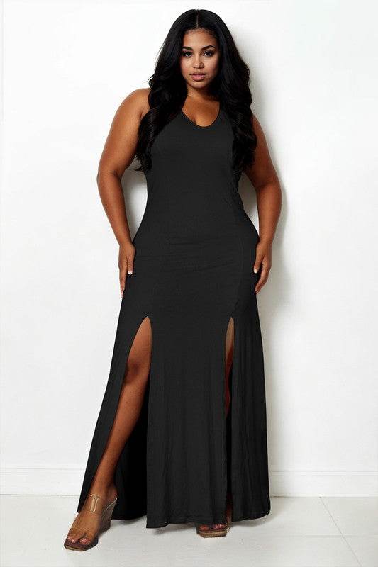 Plus Size Plunge Neck Thigh Split Maxi Dress - Shop Style & More | Fresh Looks, Everyday Deals & Free Shipping