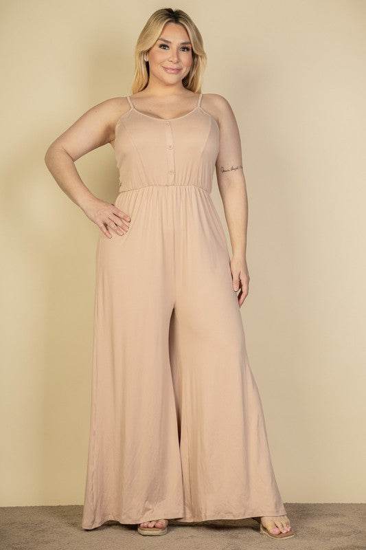 Plus Size Button Front Wide Leg Jumpsuit - Shop Style & More | Fresh Looks, Everyday Deals & Free Shipping