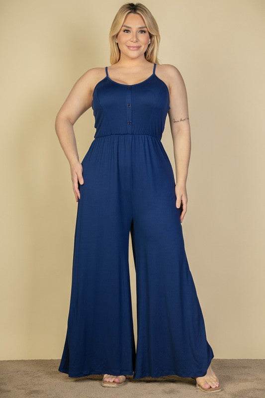Plus Size Button Front Wide Leg Jumpsuit - Shop Style & More | Fresh Looks, Everyday Deals & Free Shipping