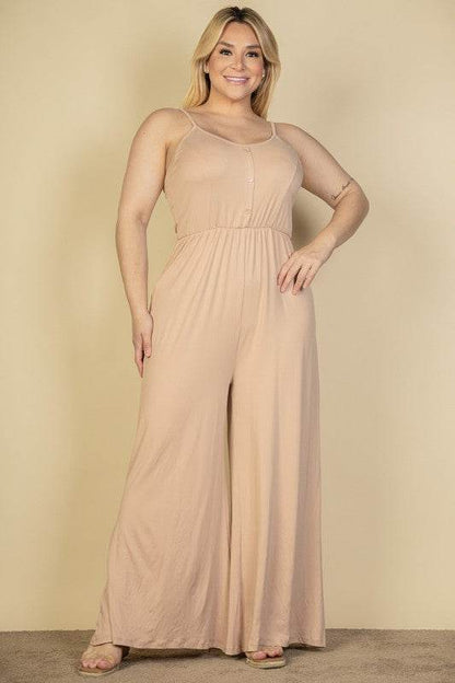Plus Size Button Front Wide Leg Jumpsuit - Shop Style & More | Fresh Looks, Everyday Deals & Free Shipping