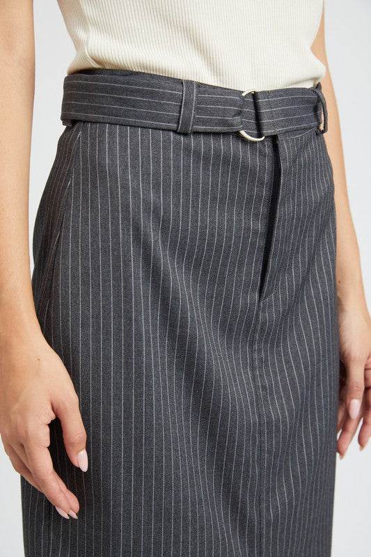 PINSTRIPE MIDI SKIRT WITH SLIT - Shop Style & More | Fresh Looks, Everyday Deals & Free Shipping