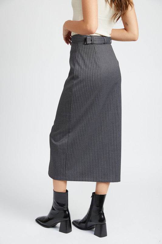 PINSTRIPE MIDI SKIRT WITH SLIT - Shop Style & More | Fresh Looks, Everyday Deals & Free Shipping