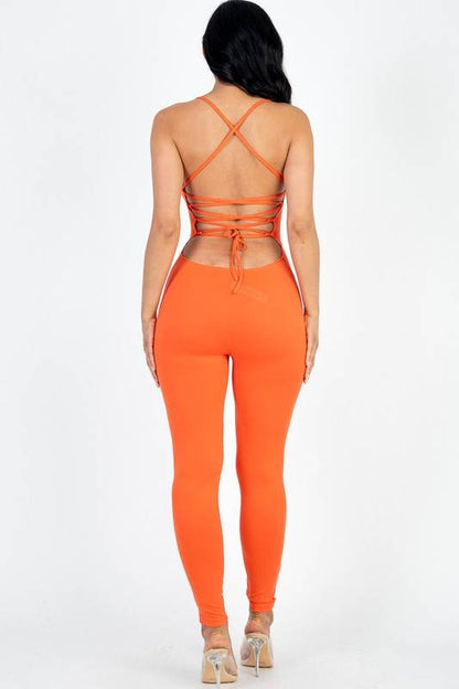 Criss-Cross Open Back Bodycon Jumpsuit - Shop Style & More | Fresh Looks, Everyday Deals & Free Shipping