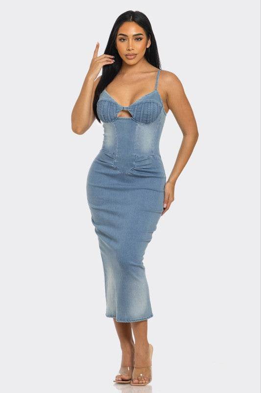 ATHINA CASUAL LIGHT WASHED DENIM MIDI DRESS - Shop Style & More | Fresh Looks, Everyday Deals & Free Shipping