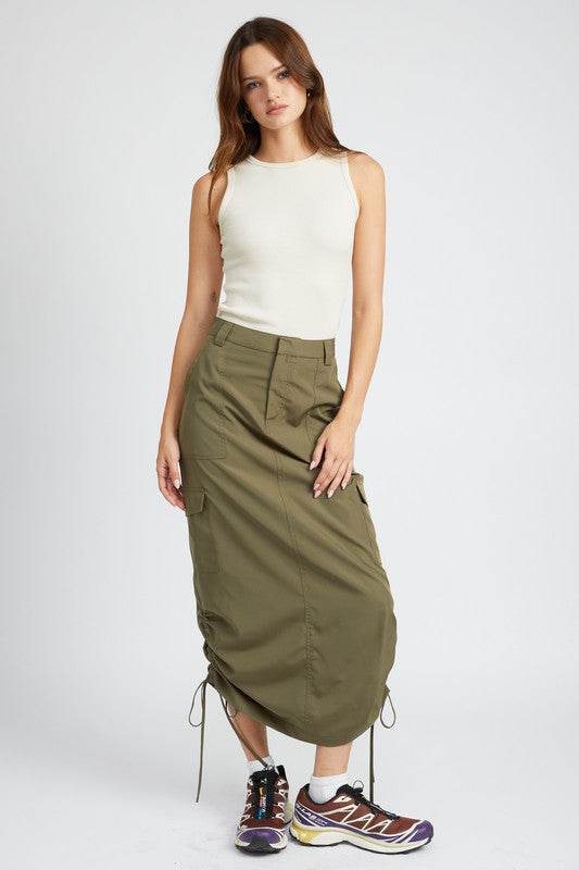 RUCHED MIDI CARGO SKIRT - Shop Style & More | Fresh Looks, Everyday Deals & Free Shipping
