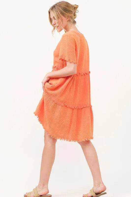 And The Why Washed Frayed Detail Tiered Dress - Shop Style & More | Fresh Looks, Everyday Deals & Free Shipping