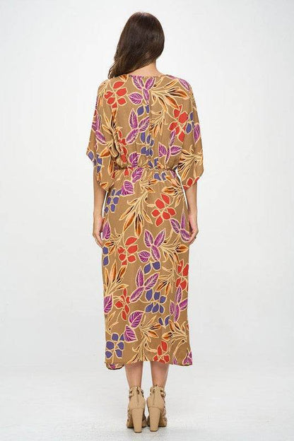 Leaf Print Kimono Dress with Front Twist - Shop Style & More | Fresh Looks, Everyday Deals & Free Shipping
