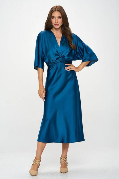 Satin Stretch Solid Dress with Front Twist - Shop Style & More | Fresh Looks, Everyday Deals & Free Shipping