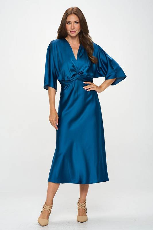 Satin Stretch Solid Dress with Front Twist - Shop Style & More | Fresh Looks, Everyday Deals & Free Shipping