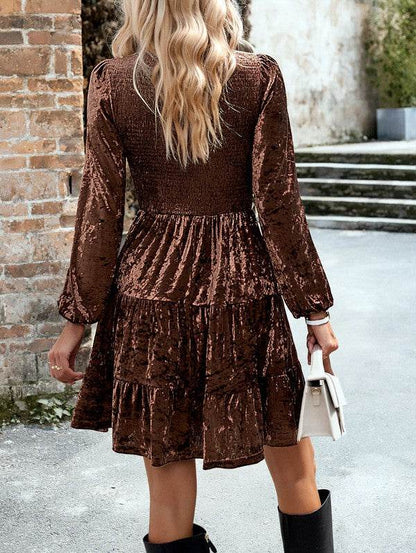 Long sleeve smocked velvet dress - Shop Style & More | Fresh Looks, Everyday Deals & Free Shipping