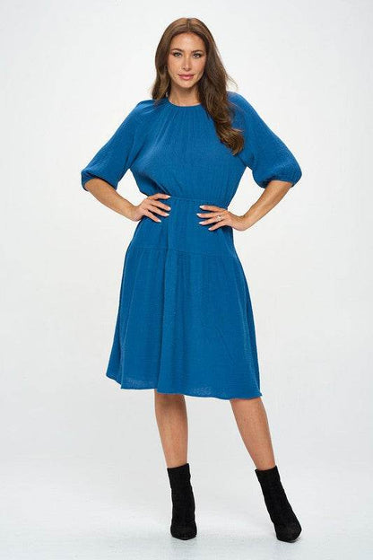 Made in USA Cotton 3/4 Sleeve Tiered Midi Dress - Shop Style & More | Fresh Looks, Everyday Deals & Free Shipping