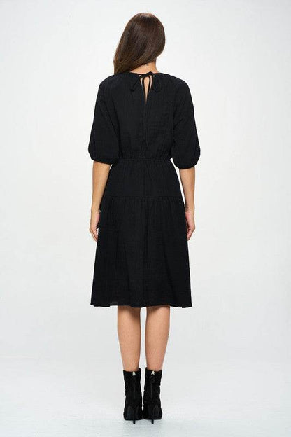 Made in USA Cotton 3/4 Sleeve Tiered Midi Dress - Shop Style & More | Fresh Looks, Everyday Deals & Free Shipping