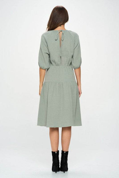 Made in USA Cotton 3/4 Sleeve Tiered Midi Dress - Shop Style & More | Fresh Looks, Everyday Deals & Free Shipping