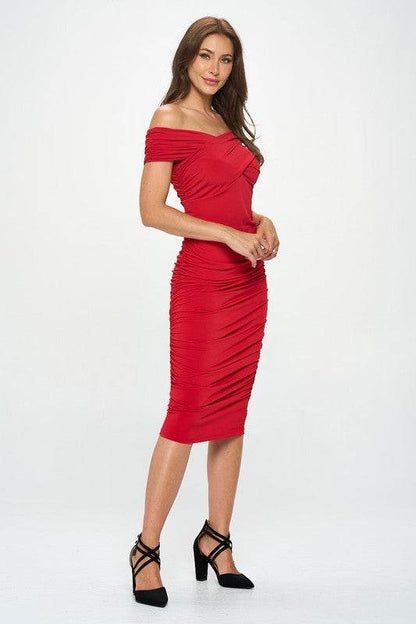 Solid Off Shoulder Midi Bodycon Dress - Shop Style & More | Fresh Looks, Everyday Deals & Free Shipping