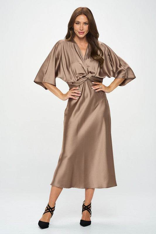 Satin Stretch Solid Dress with Front Twist - Shop Style & More | Fresh Looks, Everyday Deals & Free Shipping