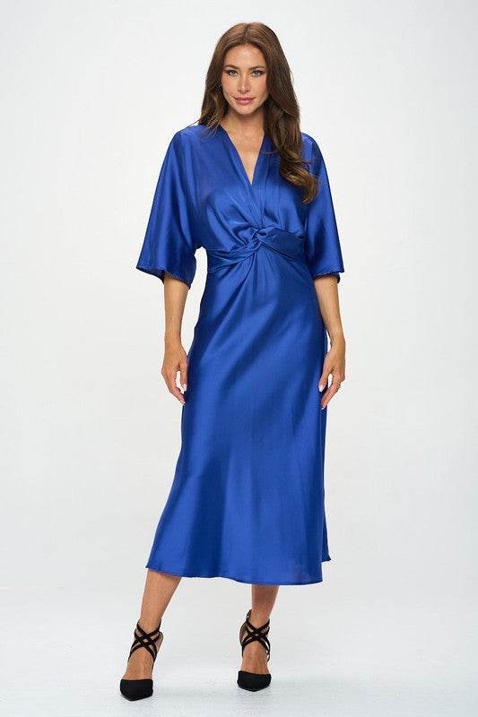 Satin Stretch Solid Dress with Front Twist - Shop Style & More | Fresh Looks, Everyday Deals & Free Shipping