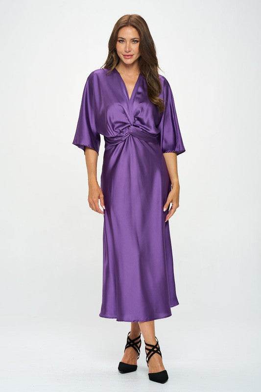 Satin Stretch Solid Dress with Front Twist - Shop Style & More | Fresh Looks, Everyday Deals & Free Shipping