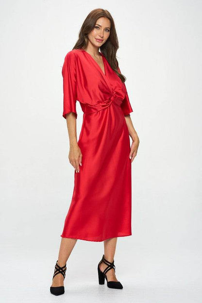 Satin Stretch Solid Dress with Front Twis - Shop Style & More | Fresh Looks, Everyday Deals & Free Shipping