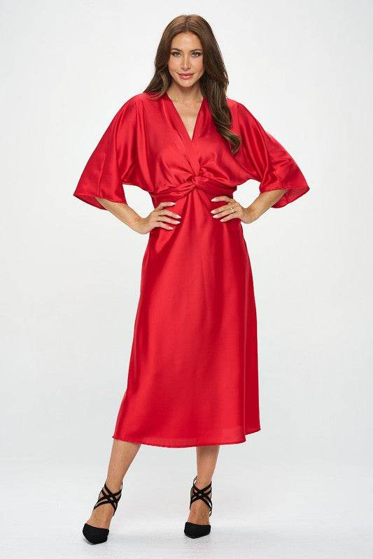 Satin Stretch Solid Dress with Front Twis - Shop Style & More | Fresh Looks, Everyday Deals & Free Shipping