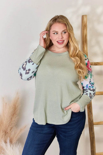 Hailey & Co Full Size Printed Round Neck Blouse - Shop Style & More | Fresh Looks, Everyday Deals & Free Shipping