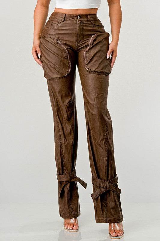 Athina PU Brown Cargo Pants - Shop Style & More | Fresh Looks, Everyday Deals & Free Shipping
