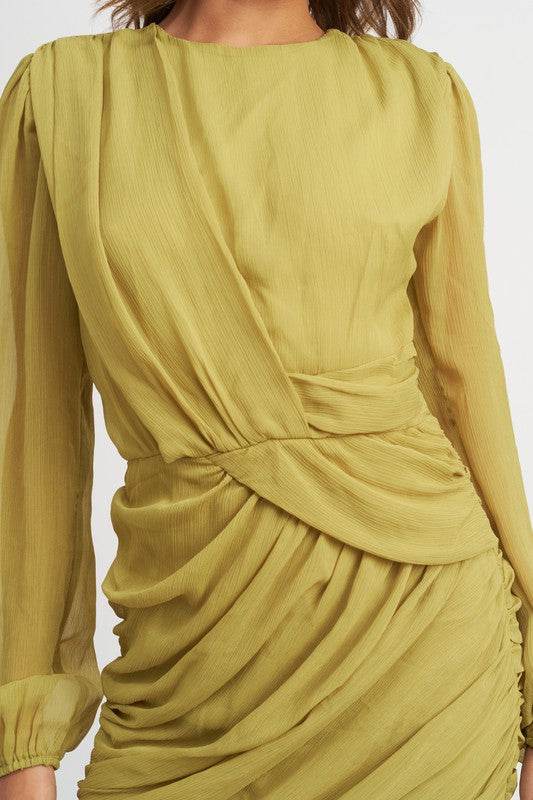 LONG SLEEVE RUCHED MINI DRESS - Shop Style & More | Fresh Looks, Everyday Deals & Free Shipping