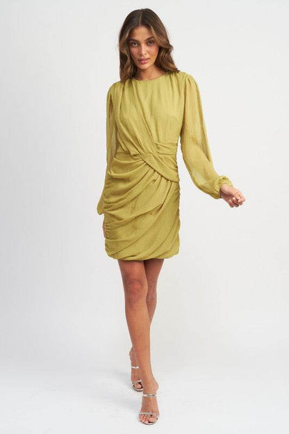 LONG SLEEVE RUCHED MINI DRESS - Shop Style & More | Fresh Looks, Everyday Deals & Free Shipping