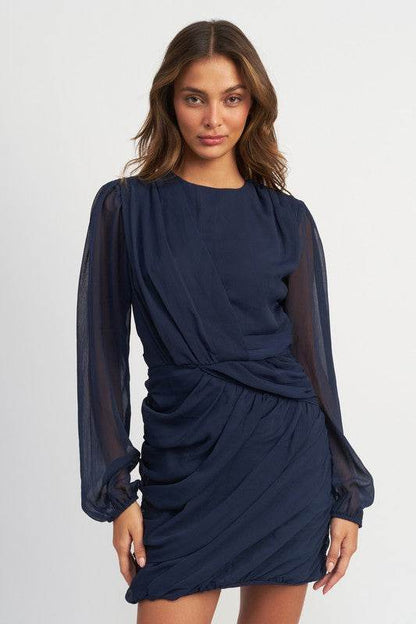 LONG SLEEVE RUCHED MINI DRESS - Shop Style & More | Fresh Looks, Everyday Deals & Free Shipping