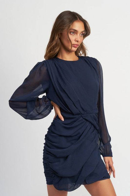 LONG SLEEVE RUCHED MINI DRESS - Shop Style & More | Fresh Looks, Everyday Deals & Free Shipping