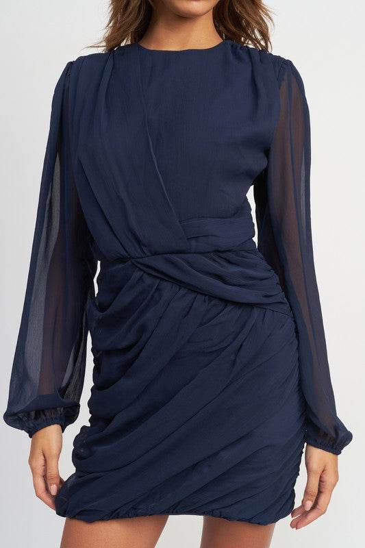 LONG SLEEVE RUCHED MINI DRESS - Shop Style & More | Fresh Looks, Everyday Deals & Free Shipping