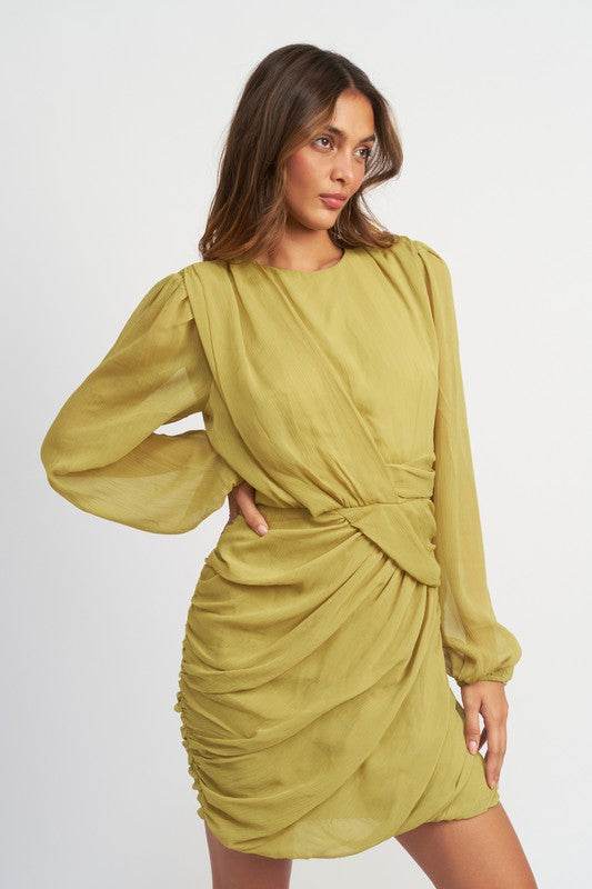 LONG SLEEVE RUCHED MINI DRESS - Shop Style & More | Fresh Looks, Everyday Deals & Free Shipping