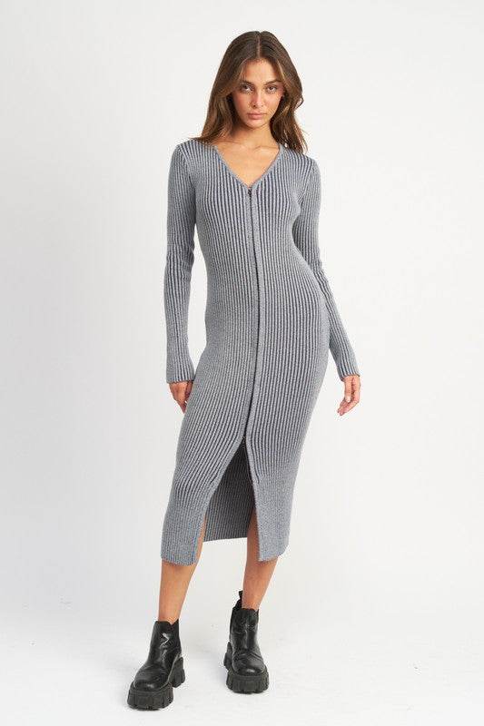 V-Neck Midi Dress w/ Two-Way Zipper - Shop Style & More | Fresh Looks, Everyday Deals & Free Shipping