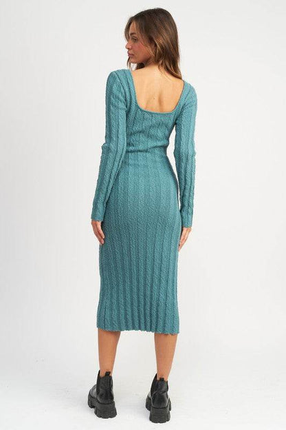 SQUARE NECK RIBBED MIDI DRESS - Shop Style & More | Fresh Looks, Everyday Deals & Free Shipping