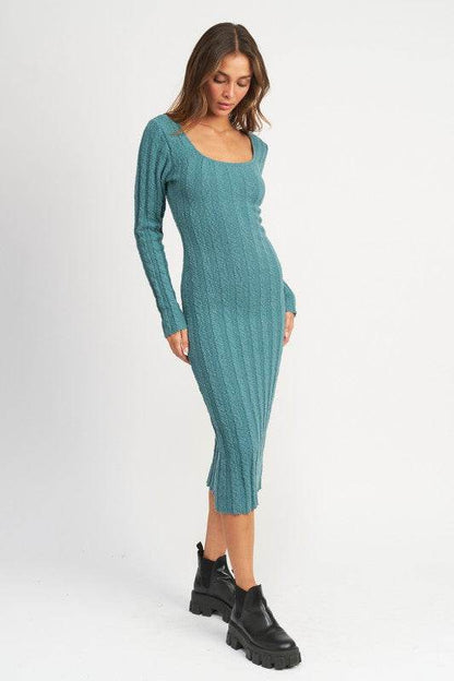 SQUARE NECK RIBBED MIDI DRESS - Shop Style & More | Fresh Looks, Everyday Deals & Free Shipping
