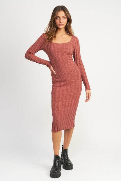 SQUARE NECK RIBBED MIDI DRESS - Shop Style & More | Fresh Looks, Everyday Deals & Free Shipping
