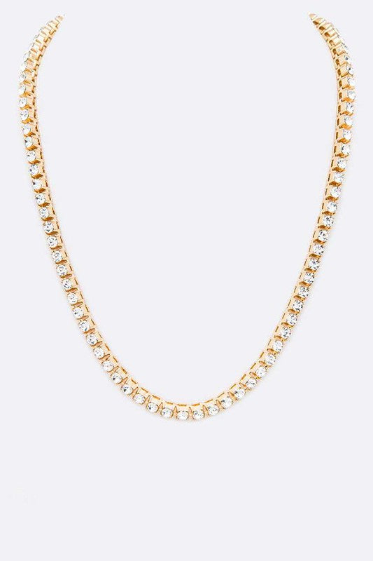 18 Rhinestone Single Row Necklace Gold Clear O S Jewelry - Necklace