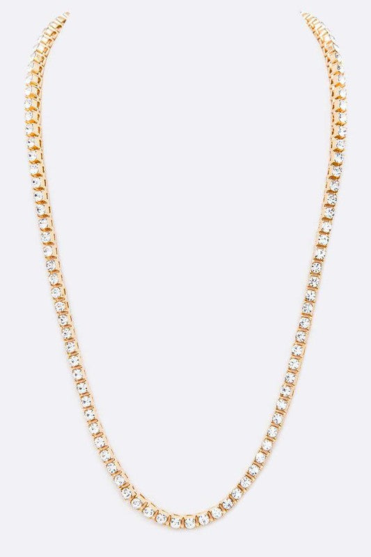 23 Single Row Rhinestone Necklace Gold Clear O S Jewelry - Necklace