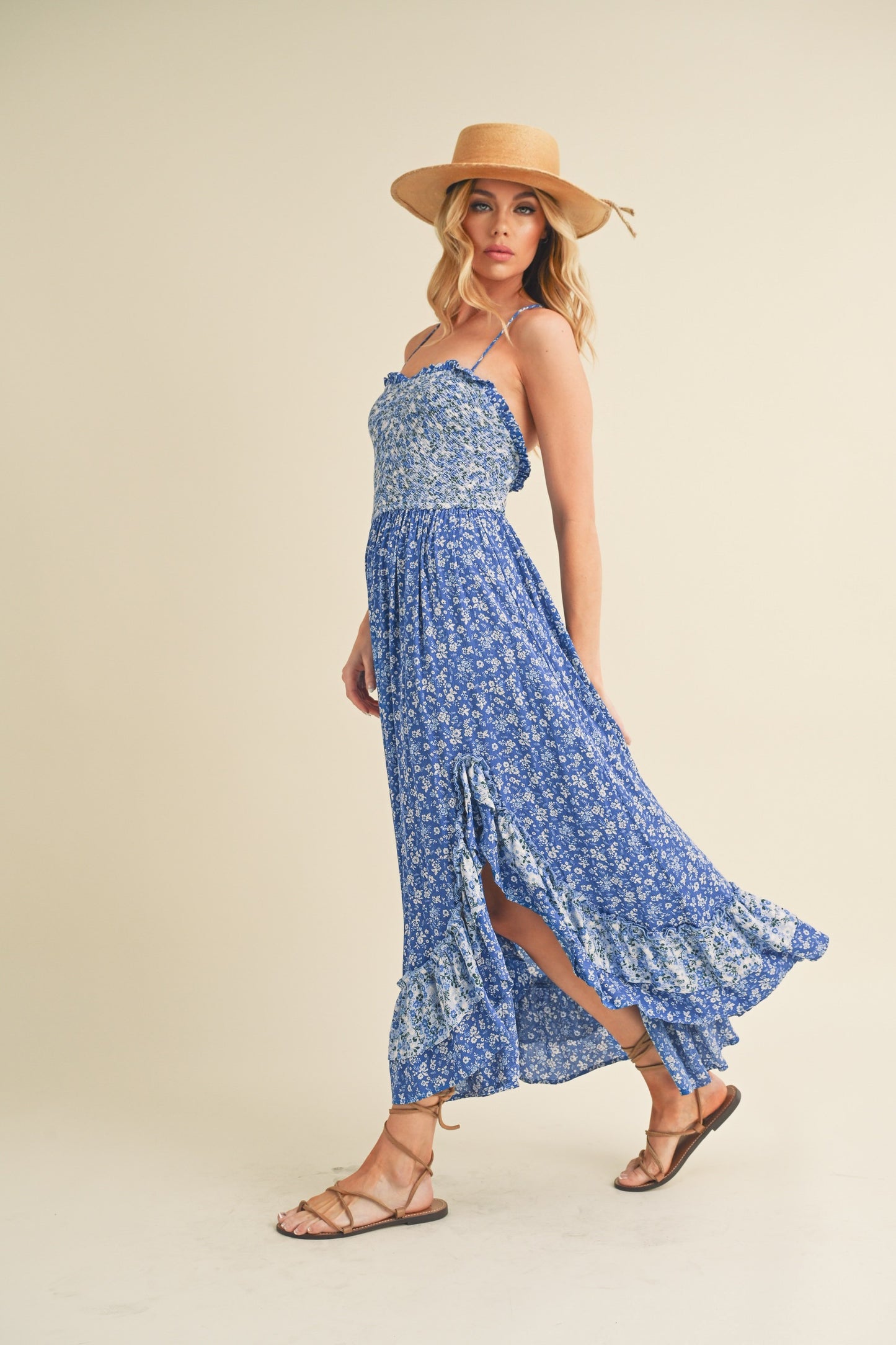 Aemi + Co Ditsy Floral Ruffled Hem Maxi Cami Dress Casual Dresses