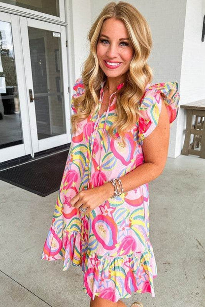 Floral Ruffle Trim Flutter Sleeve Buttoned Dress - Shop Style & More | Fresh Looks, Everyday Deals & Free Shipping