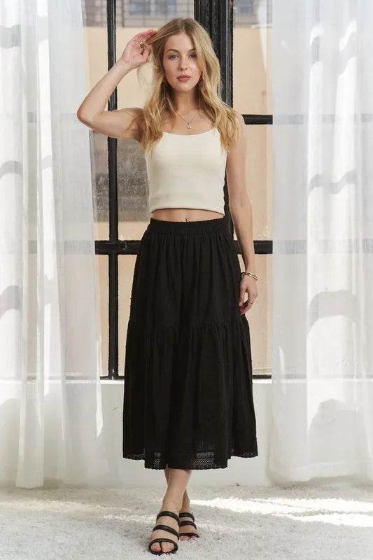 ADORA Elastic Waistband Tiered Midi Skirt - Shop Style & More | Fresh Looks, Everyday Deals & Free Shipping