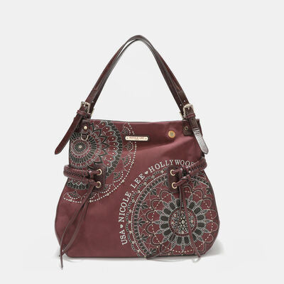 Nicole Lee USA Side Braided Tassel Inlaid Rhinestone Embroidery Hobo Bag Wine One Size Bags