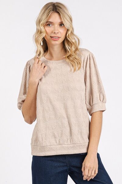 Mittoshop Fan Shell Texture Short Puff Sleeve Knit Top Blouses