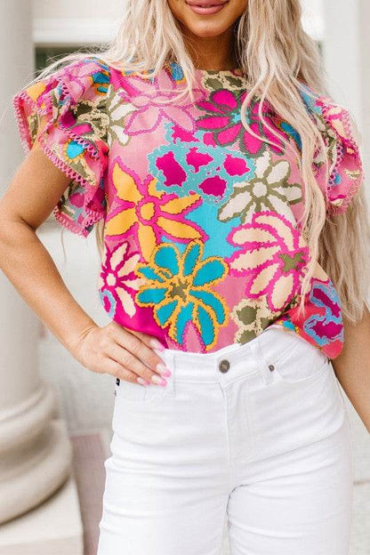 Chelsea Floral Print Trimmed Ruffle Sleeve Blouse - Shop Style & More | Fresh Looks, Everyday Deals & Free Shipping