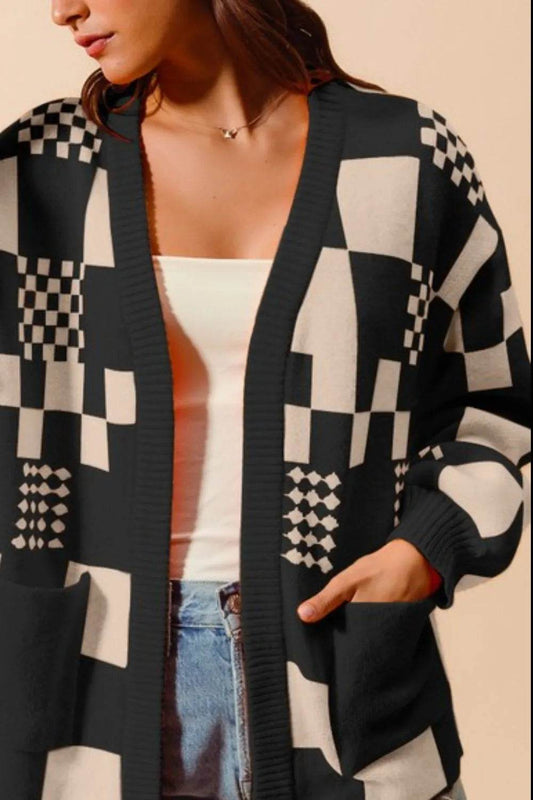 SO ME Checkered Open Front Cardigan with Pockets - Shop Style & More | Fresh Looks, Everyday Deals & Free Shipping