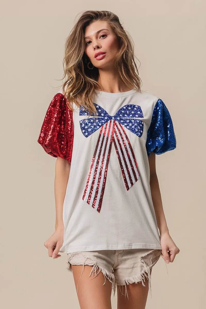 BiBi Sequin American Flag Bow Top - Shop Style & More | Fresh Looks, Everyday Deals & Free Shipping