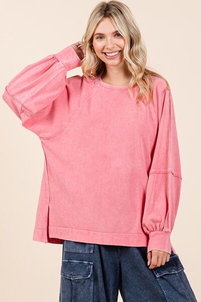 Mittoshop Mineral Wash Raglan Long Sleeve Oversized Top Hoodies & Sweaters